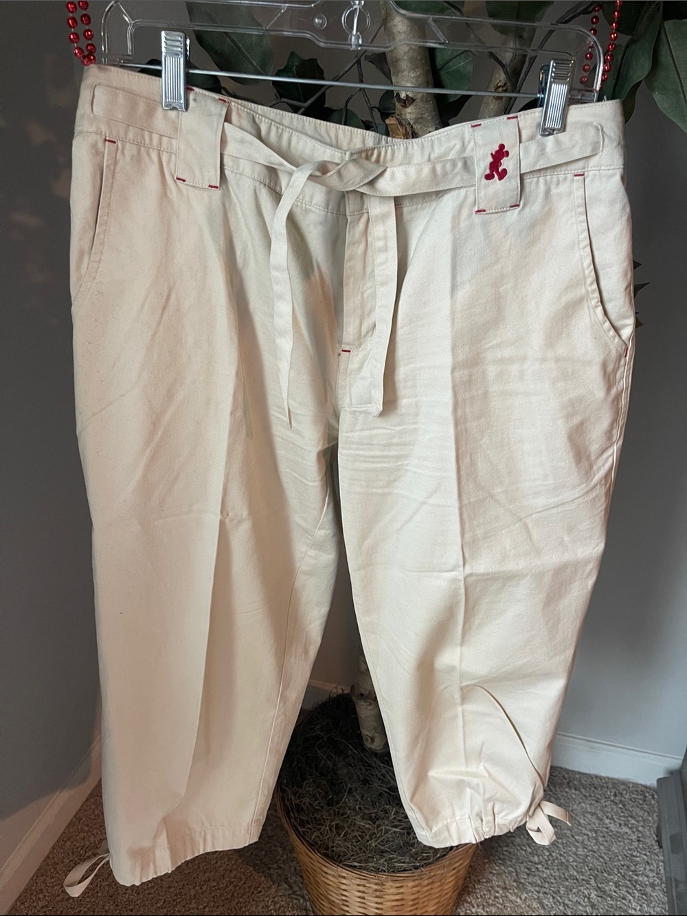 Disney Women’s Cream Drawstring Chinos with Red Stitching